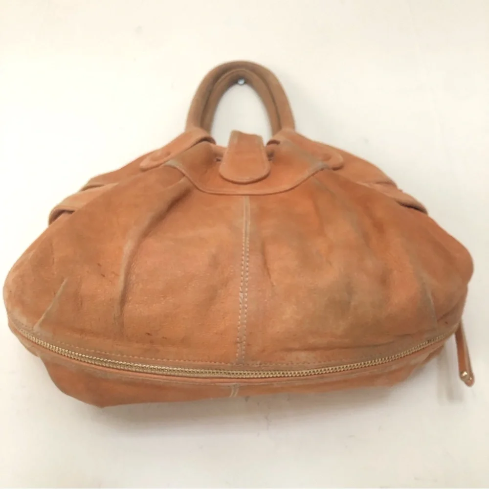 BOTKIER Camel Tan Metallic Suede Leather Crescent Hobo Boho Handbag Bag Purse